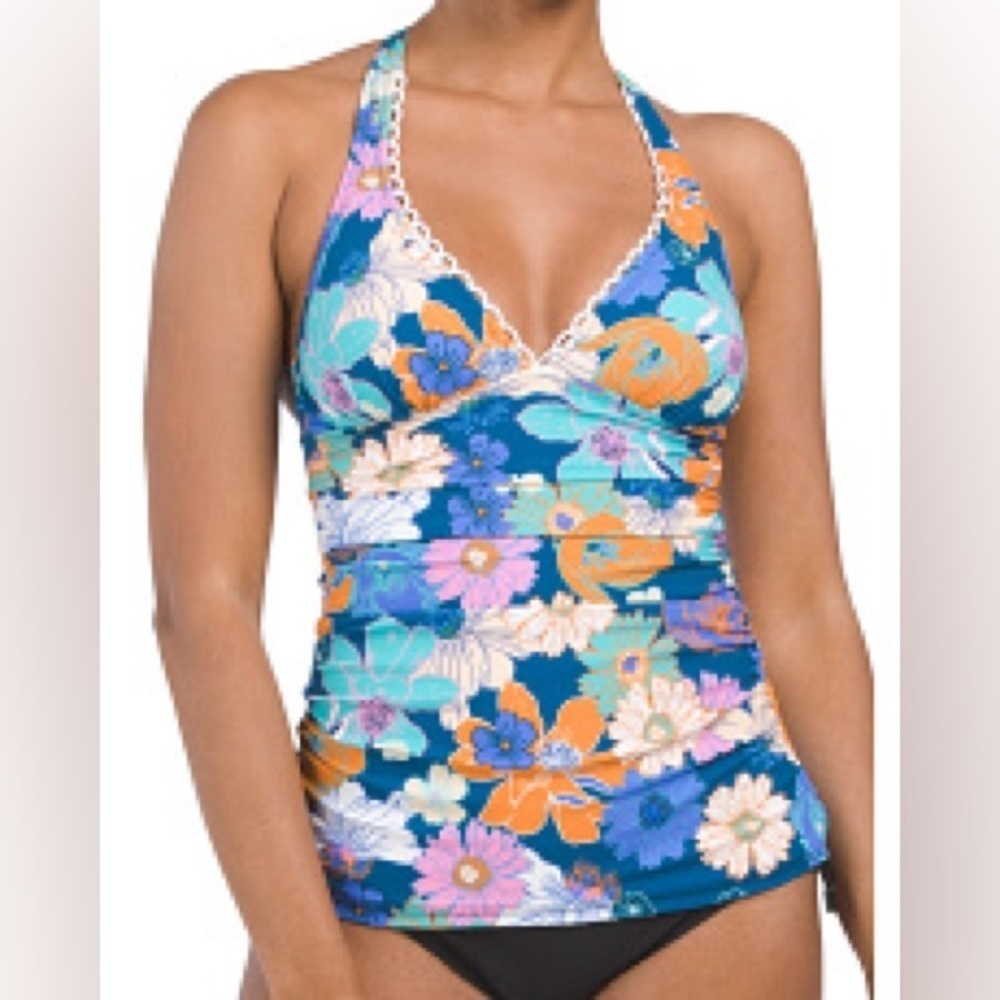 NWT Profile by Gottex Standard Rising Sun Halter Tankini Top Multi Blue